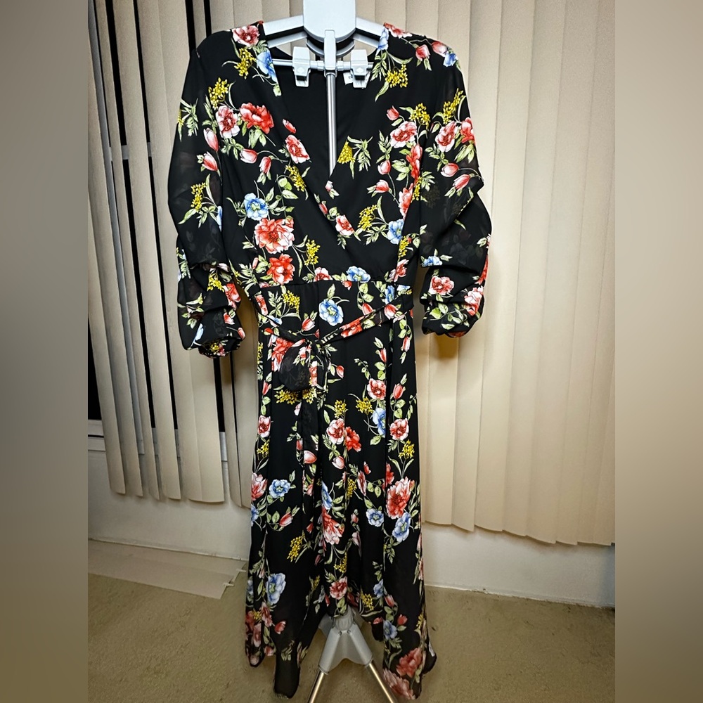 Emma & Michele Black Floral Long Sleeve Dress